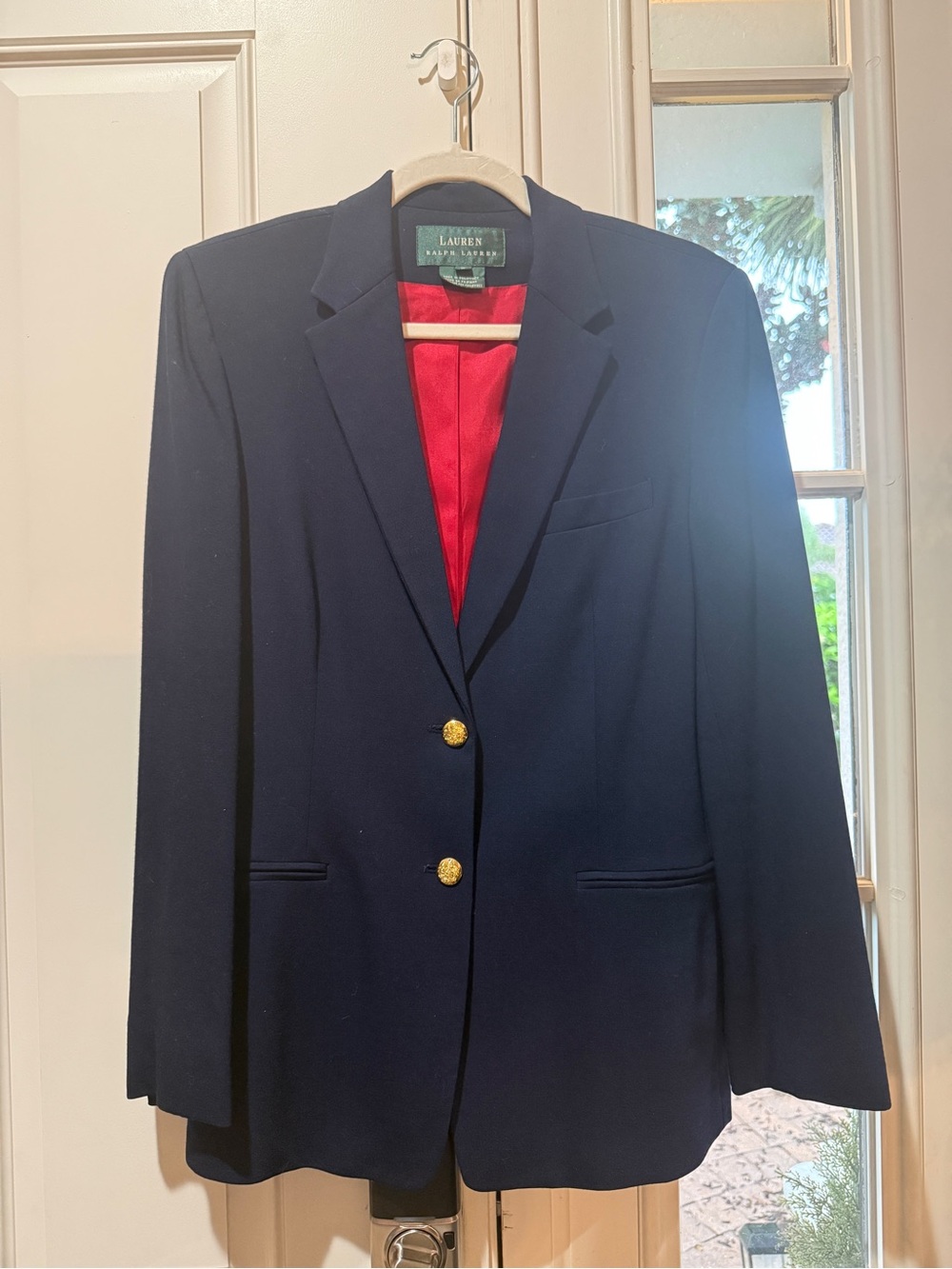 Ralph Lauren Navy Blazer with Gold Buttons and Red Lining